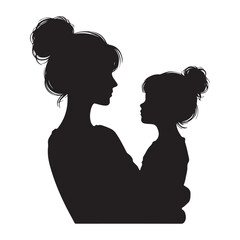 Fototapeta premium Silhouette of mother and daughter. Vector isolated illustration