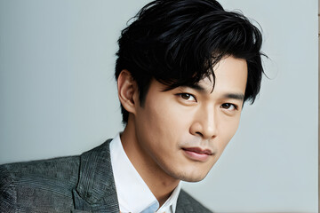 A man with a beard and dark hair is wearing a suit and tie