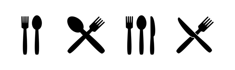 spoon and fork icon set. spoon, fork and knife icon vector. restaurant icon