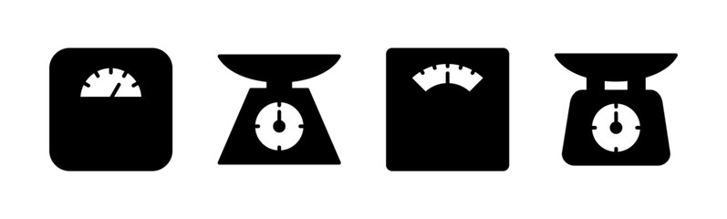 Scales icon set. Weight scale icon. Law scale icon. Justice