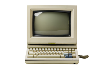 Vintage Beige Computer with Keyboard and Blank Screen