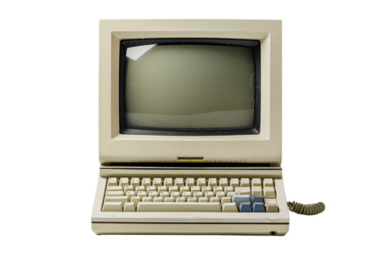 Vintage Beige Computer with Keyboard and Blank Screen
