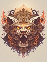 Fototapeta premium Barong Bali Mask Illustration Head Symmetrical