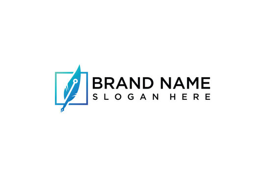 quill pen tech logo design vector template concept