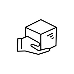 Black icon of hand holding parcel in flat style. Home delivery, fast and convenient service concept logo for websites, mobile apps and other design needs. Vector illustation