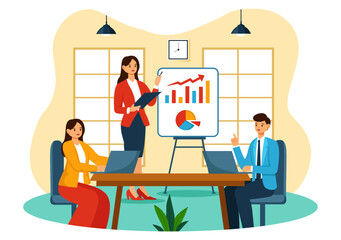 Business Leadership Vector Illustration with A Businessman Leader Helping the Team Develop Themselves to Achieve Success in a Flat Cartoon Background