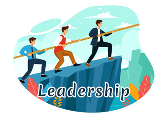 Business Leadership Vector Illustration with A Businessman Leader Helping the Team Develop Themselves to Achieve Success in a Flat Cartoon Background