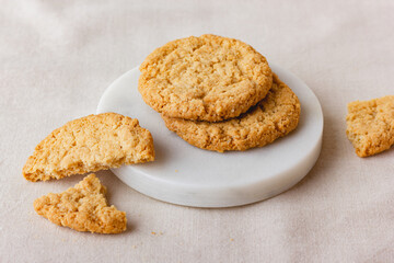 Oatmeal cookies on a marble stand