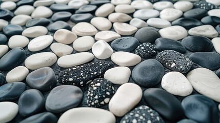 Texture of the floor covered with small white gray and black pebbles