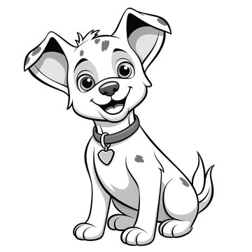 recommend clip art: Cute cartoon vector style drawing of a Queensland Heeler  with black and white spots, simple line art clipart on a solid background