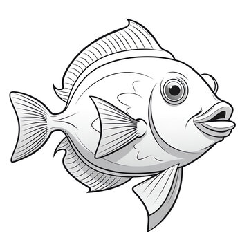 recommend clip art:  a simple coloring page line art illustration of an happy cartoon Queen Triggerfish, white background