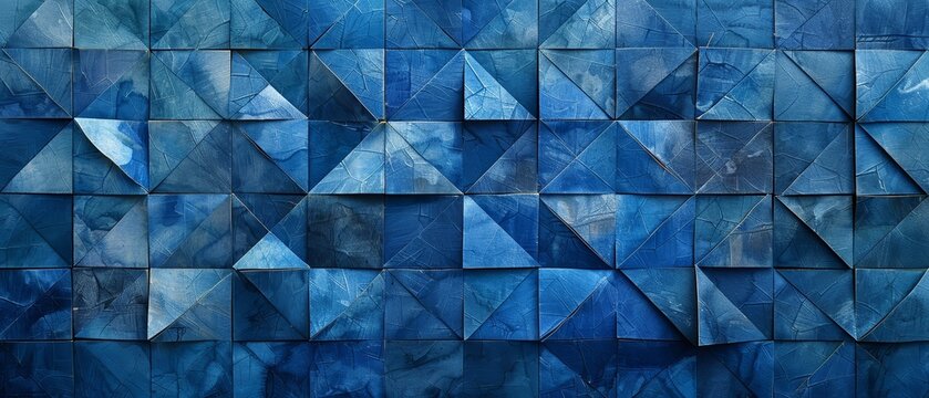 Abstract blue triangular pattern background.