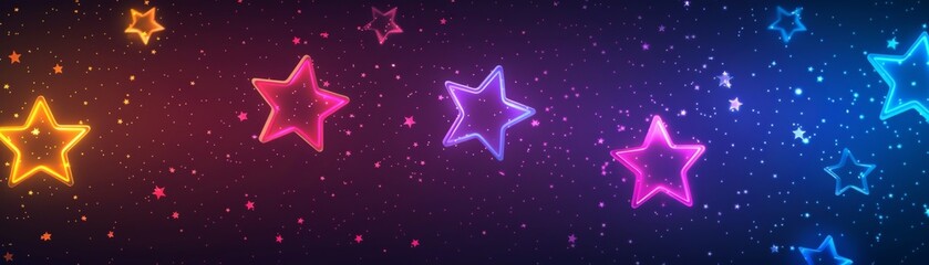 Obraz premium Vibrant neon stars on a gradient background, perfect for festive and celebration-themed designs, bringing a lively and colorful touch to projects.