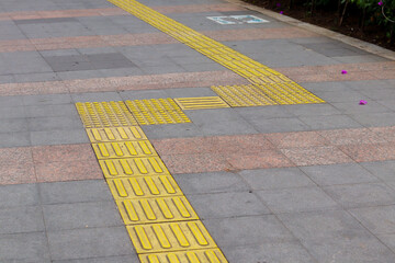 Installation of guiding block patterns for safe turning, enhancing accessibility and navigation for...