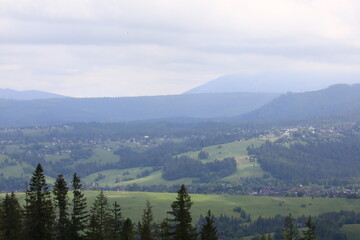 Polish town of Zakopane seen from the mountains