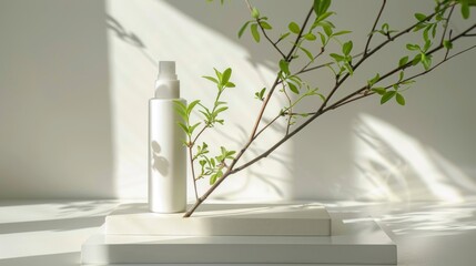 Elegant White Bottle Mockup with Flowers