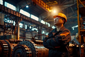 Fototapeta premium Engineer Inspecting Industrial Machinery Components