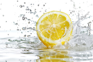 lemon water splash on white background