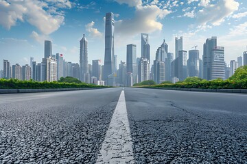 Asphalt highway and skyline with modern buildings 