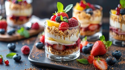 Coffee Crumble Cake Chees Fruit Snack Glass cup Decoration A Delightful Mix of Coffee Crumble Cake Cheesecake Fresh Fruits and Glass Cup Presentation