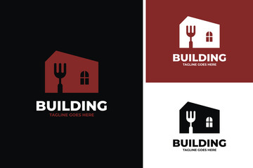 Forks and building logo design for restaurant template vector illustration idea