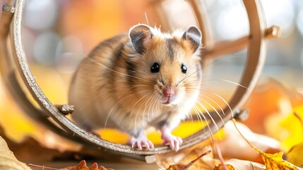 Energetic Hamster Exercising in Wheel with Eager Onlookers - Playful Pet Rodent Running and Displaying Lively Movements as Children Observe its Amusing Antics in a Vibrant.