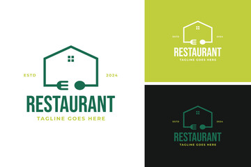 Naklejka premium Fork and spoon house logo design template vector illustration idea