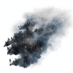 Dramatic Smoke-Shrouded Forest Landscape in 3D Rendering