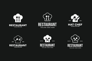 Hat chef restaurant with spoon fork logo design set collection template vector illustration idea