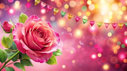 Beautiful Roses Background, Bright Pink Roses Texture, Floral Festive Banner.