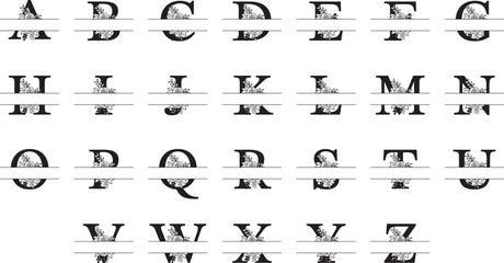 SVG Split Floral Monogram, A-Z Alphabet 26 Letters, Sign Monogram Name