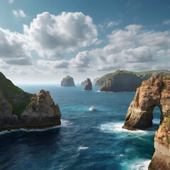 Fototapeta premium Coastal Cliffs Marvel at the rugged beauty of coastal cliffs, where towering rock formations rise dramatically from the sea