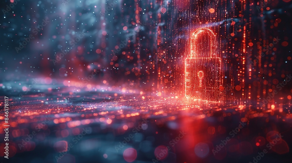Wall mural digital image of the lock. the concept of aesthetic security. big data flow. modern data safety back