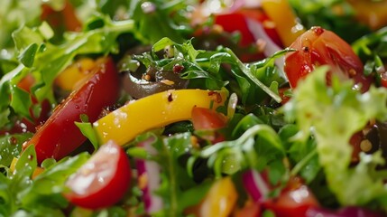 The salad comes together in a beautiful blend of colors and textures ready to be enjoyed.