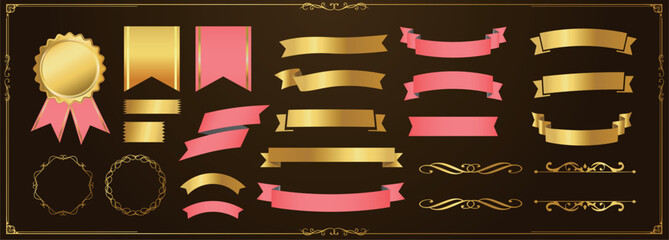 Ribbon decoration design set and antique borders and frames design