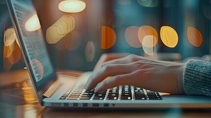 Software Developer Coding on Laptop at Night