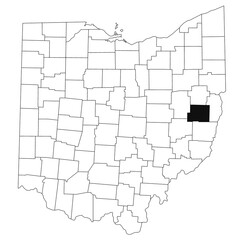 Map of Harrison County in Ohio state on white background. single County map highlighted by black colour on Ohio map. UNITED STATES, US