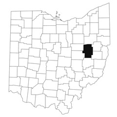 Map of tuscarawas County in Ohio state on white background. single County map highlighted by black colour on Ohio map. UNITED STATES, US