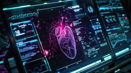 Futuristic digital interface with data and technology elements