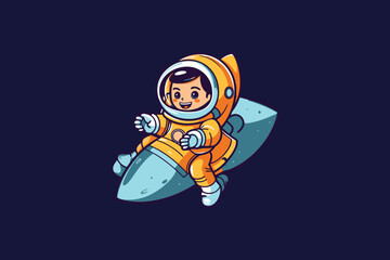 Fototapeta premium cartoon boy on spaceship