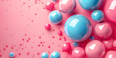 Abstract Background for Banner With 3d Blue Turquoise and Pink Spheres, Blue and Pink Bubble Easter Eggs Ballon Ball on a Pink Background, Copy Space for Text - 3D Render
