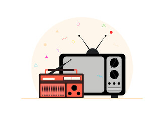 Old tv and radio. 80's vector illustration