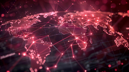 Obraz premium Global Communication Network Connection Background. Red World Map Point and Line Composition and Internet Technology Concept of Global Networking