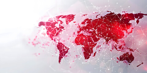 Global Communication Network Connection Background. Red World Map Point and Line Composition and Internet Technology Concept of Global Networking