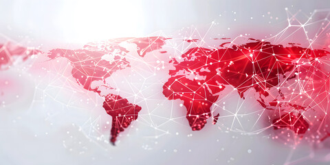 Global Communication Network Connection Background. Red World Map Point and Line Composition and Internet Technology Concept of Global Networking