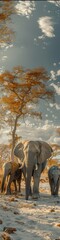 Fototapeta premium A family of elephants walking together in the savannah. 