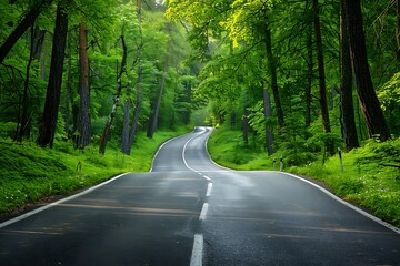beautiful landscape with a road in forest