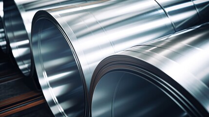 Close up of rolled steel sheets in a factory 
