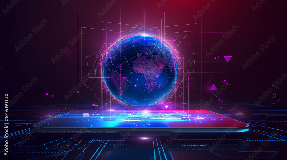 Canvas Prints global mobile network internet based worldwide network connectivity digital technology, worldwide bu