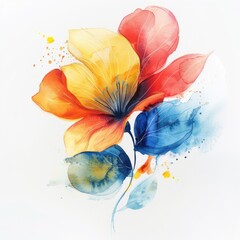 A colorful flower with yellow, red, and blue petals